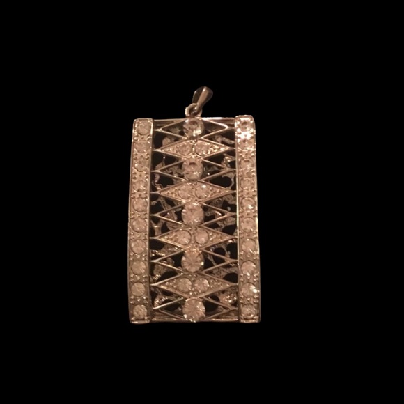 Vintage Jewelry - 3D Oblong shaped sweater necklace charm with CZ diamonds throughout.EUC